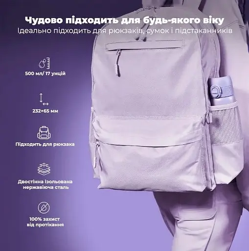 Пляшка для води ION8 металева вакуумна 500 мл Vacuum Insulated Light Purple (I8TS500PERI) - фото 8