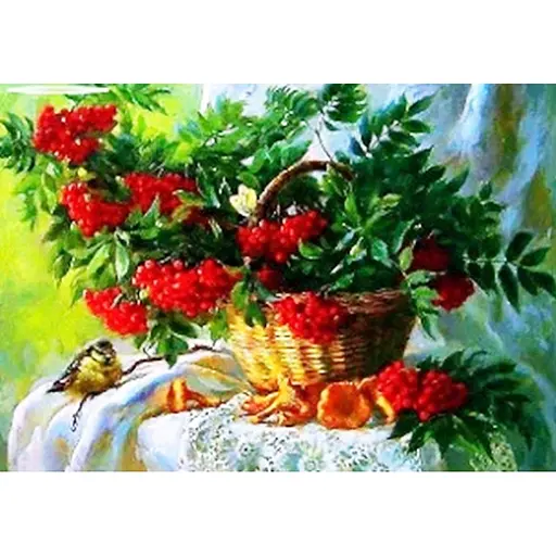 Алмазна мозаїка 40 * 50 см зі стразами на підрамнику Осінній натюрморт Калина - фото 1