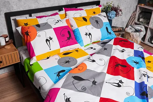 Комплект постільної білизни Moon&Star Бязь Gold Люкс Cat Brawlers King Size 220x240 наволочки 2х70х70 - фото 2