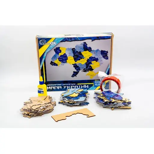 Деревянный пазл PuzzleOK Карта Украины 60х90 см сине-желтый Арт-60906  - фото 2
