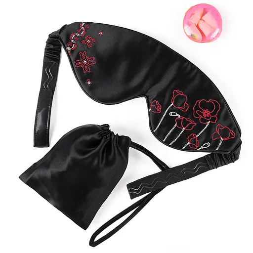 Подарунковий набір для жінок: Маска для сну з вишивкою + чохол + беруші (1041-02)