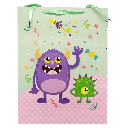 Подарочный пакет "Монстрики" Bambi 2373L, 40 х 30 х 0,1 Зеленый - фото 1