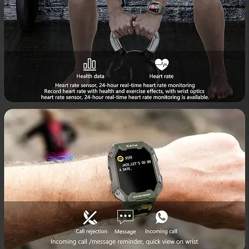 Умные смарт-часы в противоударном тактическом корпусе Lige C20 с силиконовым ремешком Camouflage Green, BW1821E (17801) - фото 4