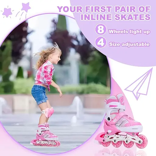 Регулируемые роликовые коньки DUZSKJ для детей с подсветкой - фото 4