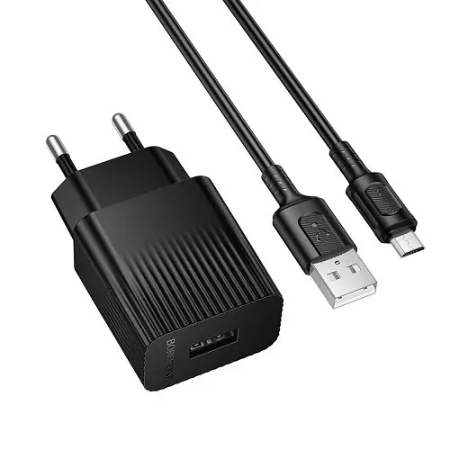Мережевий зарядний пристрій Borofone BAS71A Source single-port charger set Micro чорний - фото 2