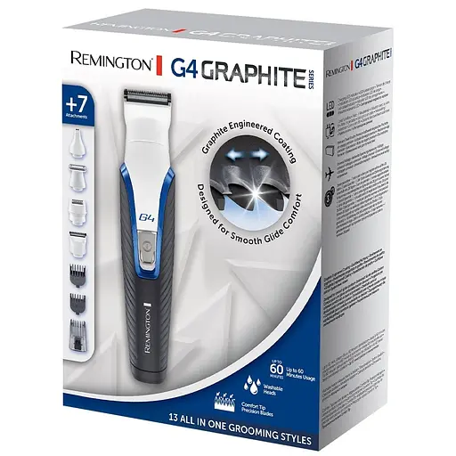 Набор для стрижки Remington G4 Graphite series для бороды, усов, головы, носа и тела, сеть+акум., насадок-7, сталь, черно-белый - фото 4
