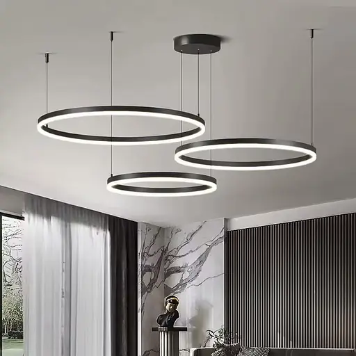 Світлодіодна люстра на три кільця 80, 60 та 40 см у чорному каркасі | Арт. MJ73-800+600+400 BK | Line F - фото 1