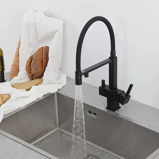 Смеситель для кухни под фильтр с гибким изливом черный матовый Frap G4395-56 Черный матовый - фото 2