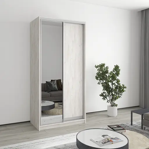 Шкаф-купе двухдверный MebelStar Стандарт AL ДСП/Зеркало 100x45x210 см Аляска серый (MBS-2396)