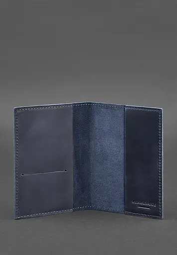 Кожаная обложка для паспорта и военного билета 1.2 синяя Crazy Horse - фото 4