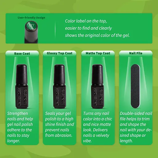 Набор гель-лака для ногтей с 9-цветным покрытием, 3 бутылками базового матового верхнего покрытия и пилкой для ногтей - фото 5