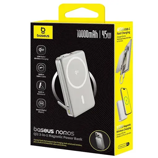 Портативний ЗП Power Bank Baseus Nomos Qi2 Kickstand OS with Cable 45W з БЗП 10000 mAh (P10078800) Lunar Gray - фото 6