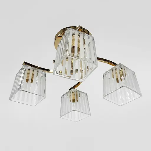 Стельовий золотий світильник на 4 білих плафони Ø 45 см | Арт. 91173/4 FGD | Line F - фото 1