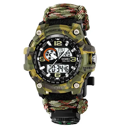 Годинник чоловічий спортивний наручний Skmei 1283 з паракордовим ремінцем (Камуфляж)