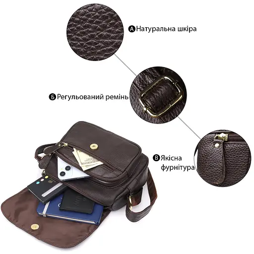 Сумка Vintage из натуральной кожи для женщин 23.5х17х10 см sum0027569 - фото 4