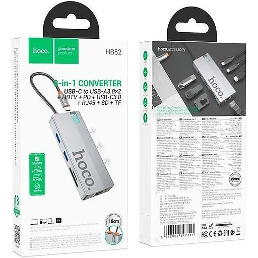 USB-хаб Hoco HB52 Wow 8-in-1 Deep Space Gray [140640] - фото 6