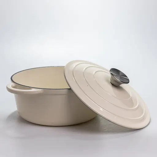 Кастрюля чугунная 2.5 л эмалированная с крышкой посуда для тушения запекания кухонная томония Белый Premium Cookware HP-1-14-WHITE - фото 8