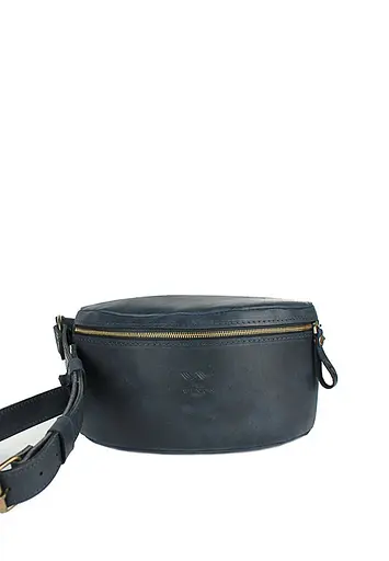 Шкіряна поясна сумка темно-синя вінтажна - фото 2