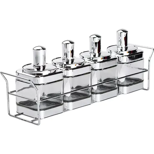 Набор банок для сыпучих продуктов Yiwu с ложкой на подставке хром 4 шт. HP-1340 - фото 1