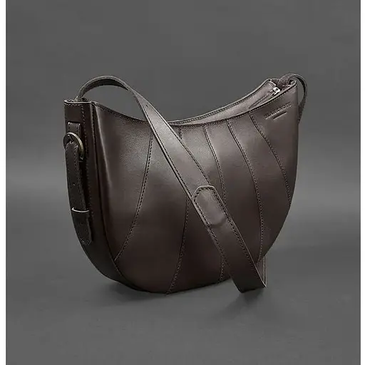 Шкіряна жіноча сумка Круасан Краст темно-коричнева - фото 1