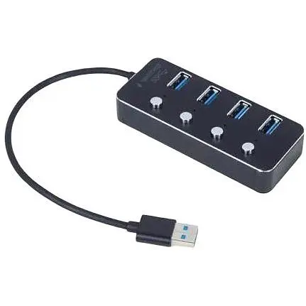 Хаб Usb Gembird UHB-U3P4P-01, черный, Usb 3.1 - 4xUsb 3.0, кабель 24 см, алюминиевый корпус - фото 1