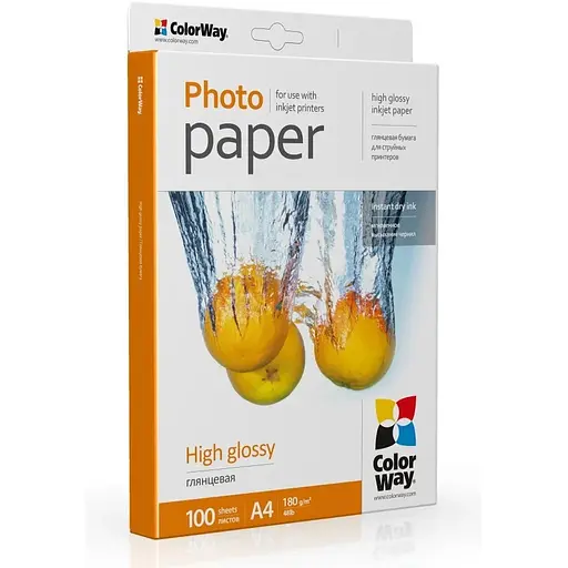 Фотопапір ColorWay, глянсовий, A4, 180 г/м², 100 арк (PG180100A4)