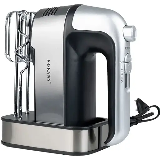Ручний міксер Sokany SK-6627 із насадками для тесту 5 швидкостей 350Вт Сірий із чорним - фото 4