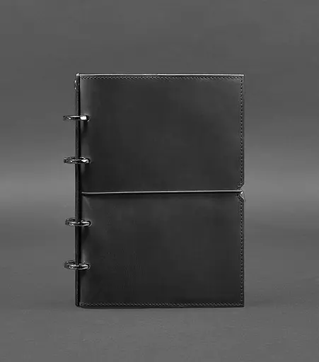 Шкіряний блокнот А5 на кільцях (софт-бук) 9.0 в м'якій чорній обкладинці - фото 1