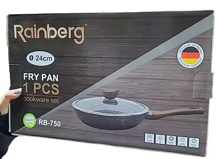 Універсальна сковорода Rainberg RB-750 з антипригарним мармуровим покриттям 24 см з кришкою - фото 6