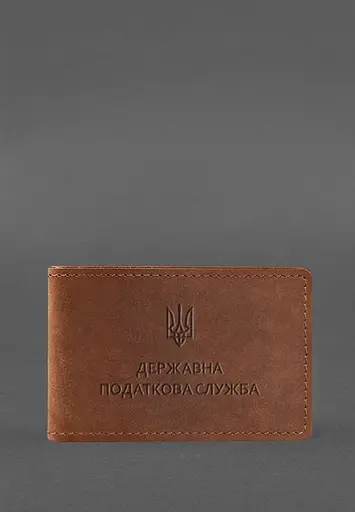 Кожаная обложка на удостоверение Государственной налоговой службы светло-коричневая Crazy Horse - фото 2
