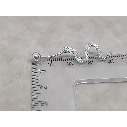 Срібна сережка для пірсингу Ірій Змійка пупка з фіанітами. 6027 - фото 4