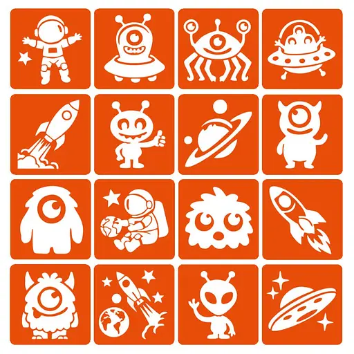 Набор трафаретов для био-тату "Монстры и ракеты №2" Fresh Tattoo monsters-and-rockets-2-6x6-16 - фото 1