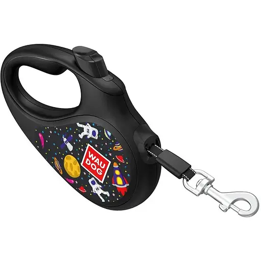 Повідець-рулетка для собак Waudog R-leash, малюнок "NASA", L, до 50 кг, 5 м, світловідбиваюча стрічка чорний - фото 2