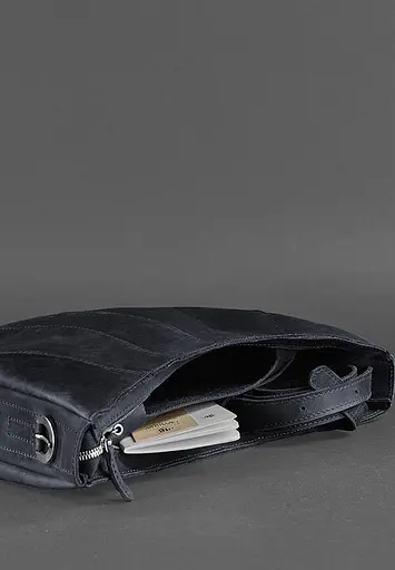 Шкіряна жіноча сумка Круасан синя - фото 4