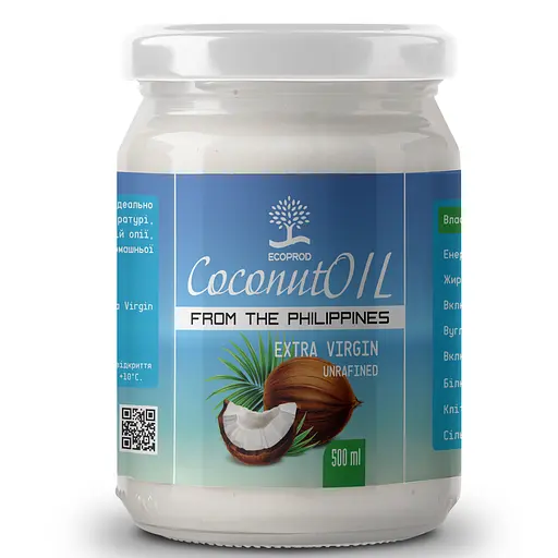 Кокосова олія нерафінована Ecoprod Extra Virgin (Філіпіни) 500 мл  - фото 1