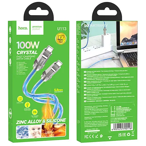 Дата кабель Hoco U113 Solid 100W Type-C to Type-C (1m) Blue - фото 6