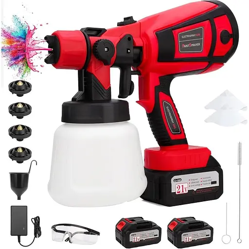 Аккумуляторный распылитель краски, электрический пистолет-распылитель HVLP с батарейным питанием HVLP с 2 батареями 21 В 4000 мА·ч