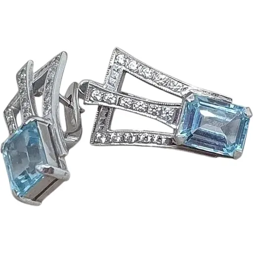 Золотые серьги ЮЗ "Багет" с топазом. 573005