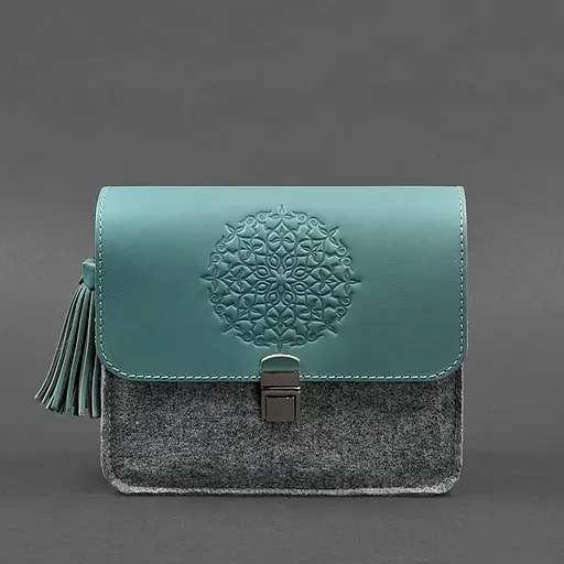 Фетрова жіноча бохо-сумка Лілу з шкіряними бірюзовими вставками - фото 6