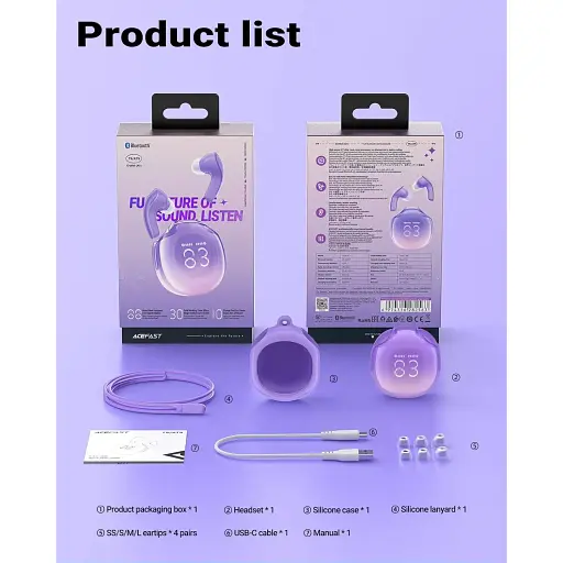 Наушники TWS Acefast T9 grape purple - фото 3