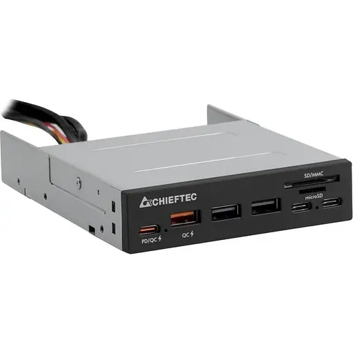 Кардридер Chieftec Card Reader 2x USB3.2, 2x Type-C, 1x PD3.0, 1x QC3.0 USB, внутренний, 3,5" черный CRD-908H (CRD-908H) - фото 1