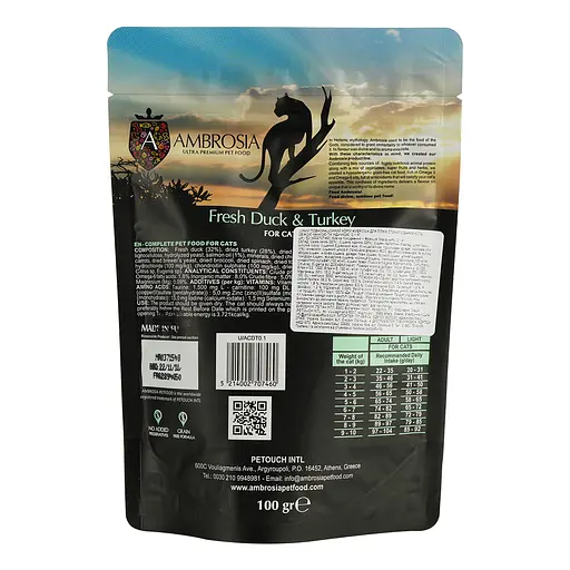 Сухой корм Ambrosia Grain Free для взрослых кошек со свежей уткой и индейкой 100 г - фото 3