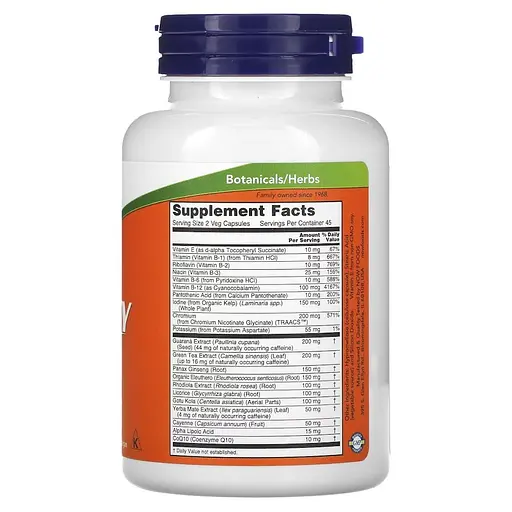 Предтренировочный комплекс NOW Energy, 90 вегакапсул - фото 2