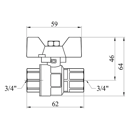 Кран кульовий Kroner 3/4" ВВ PN40 метелик, нікельований (CV033209) - фото 3