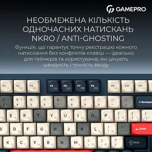 Клавіатура GamePro Asgard Drakkar Keychron Super Red Switch Wireless/Bluetooth/USB Blue бездротова (MK305BL) - фото 15