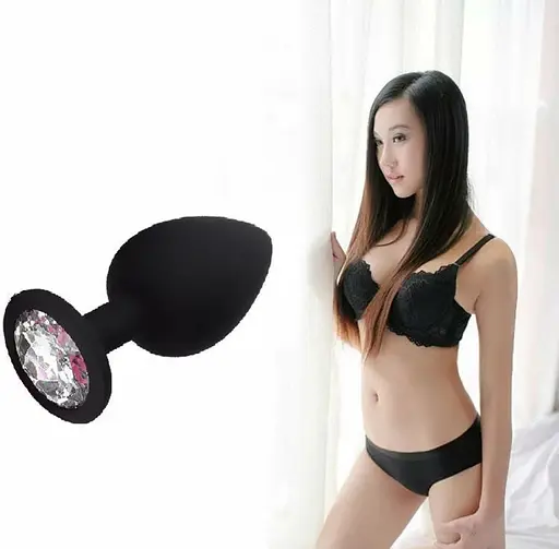 Анальна пробка з кристалом, чорна анальна пробка, анальна пробка зі стразою маленька S - фото 10