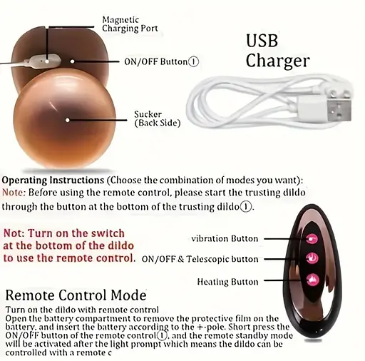 Реалістичний вібратор із підігрівом і телескопічним механізмом обертання, з пультом керування - фото 16