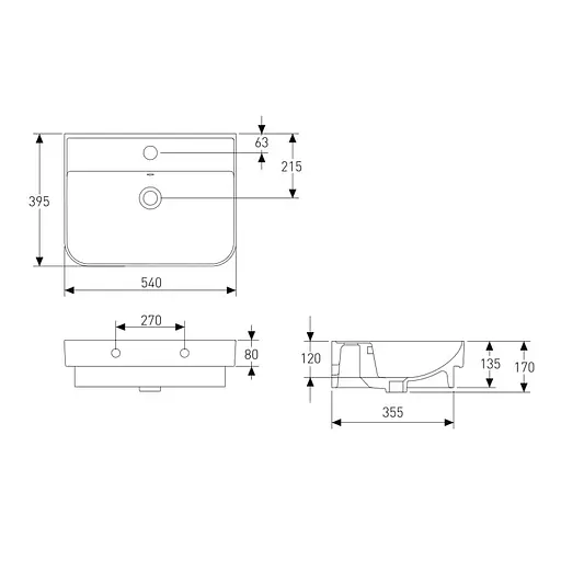Умивальник Volle Solo 55x40 антрацит матовий 13-55-113Grey - фото 2