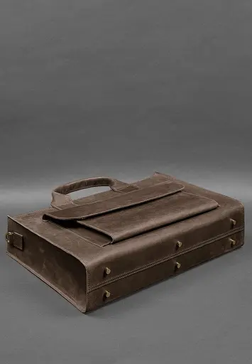 Шкіряна сумка для ноутбука та документів Універсальна темно-коричнева Crazy Horse - фото 5