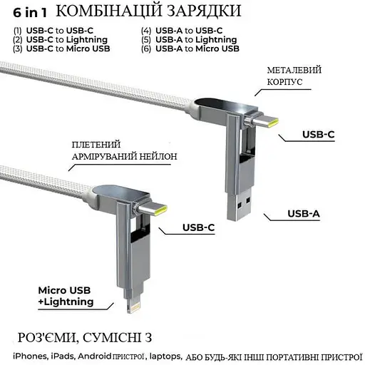 Кабель Rolling Square in Charge XL 30 см білий (XLS02R) - фото 2